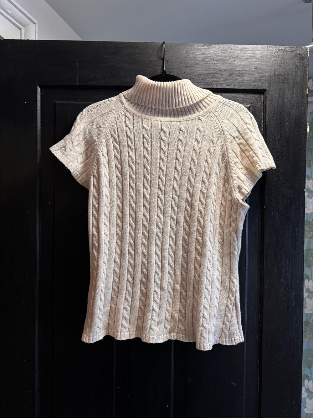Cream Cable Knit Women’s short sleeve turtleneck sweater